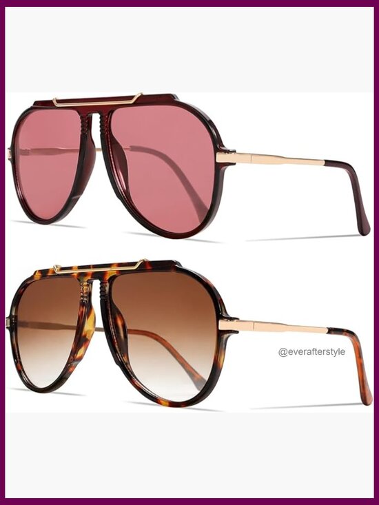 Oversized Aviator Sunglasses Gold Metal Tangle-Free Retro Design main image 5